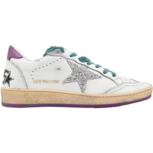 Silver Glitter Star Purple Sneakers , female, Sizes: 6 UK - Golden Goose - Modalova