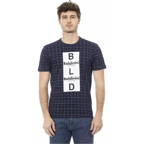 Blaues Baumwoll-T-Shirt mit Frontdruck - Baldinini - Modalova