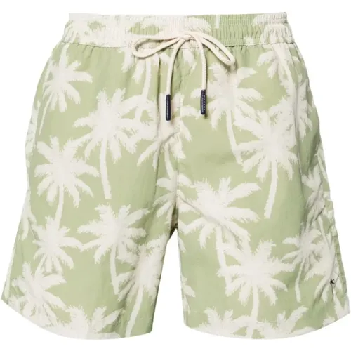 Palm Tree Embroidered Swim Shorts , male, Sizes: L, XL - Manebí - Modalova