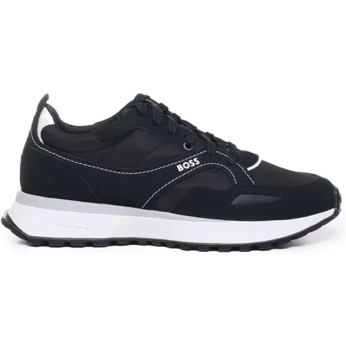 Schwarze Ledersneaker mit Kontrastlogo - Hugo Boss - Modalova