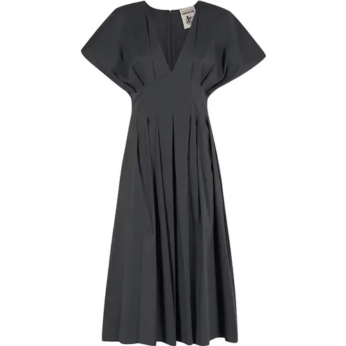 Cotton Poplin V-Neck Dress , female, Sizes: S - Semicouture - Modalova