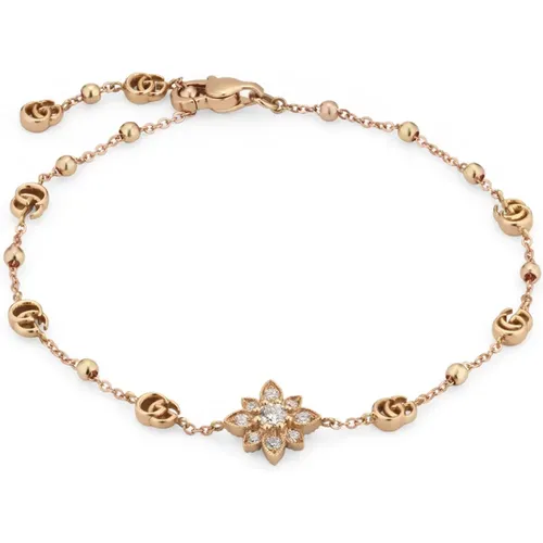 Flora bracelet in 18kt pink gold and diamonds , female, Sizes: ONE SIZE - Gucci - Modalova