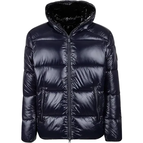 Blaue Steppjacke mit fester Kapuze , Herren, Größe: M - Save The Duck - Modalova