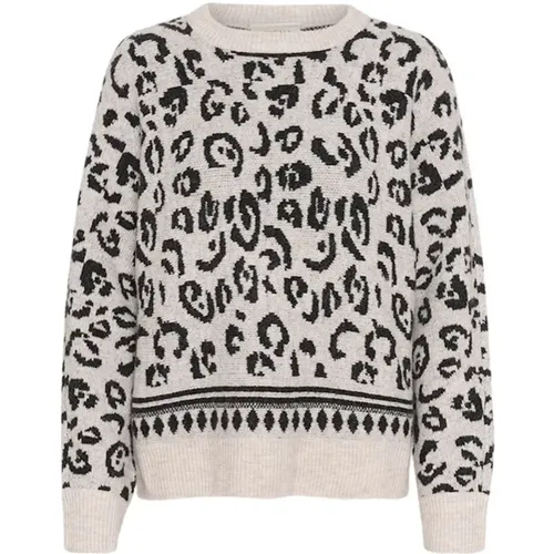 Leopard Strickpullover Beige Animal , Damen, Größe: L - Cream - Modalova