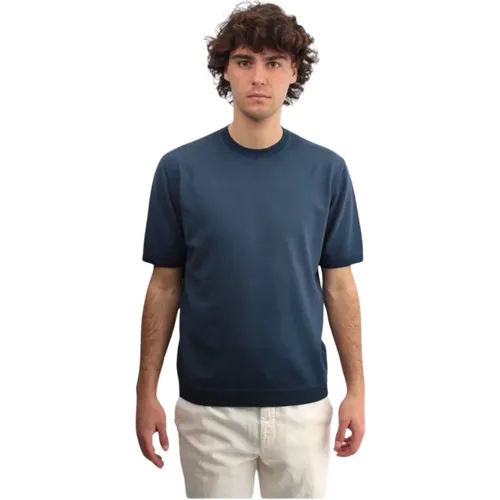 Kurzarm Blau Rundhals T-shirt , Herren, Größe: M - Altea - Modalova