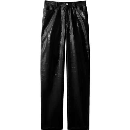 Schwarze Lackierte Canvas Straight Leg Hose , Damen, Größe: M - Proenza Schouler - Modalova