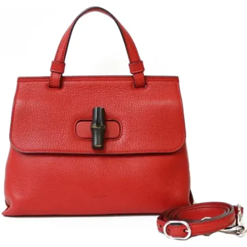 Rote Leder Gucci Bambus Tasche - Gucci Vintage - Modalova