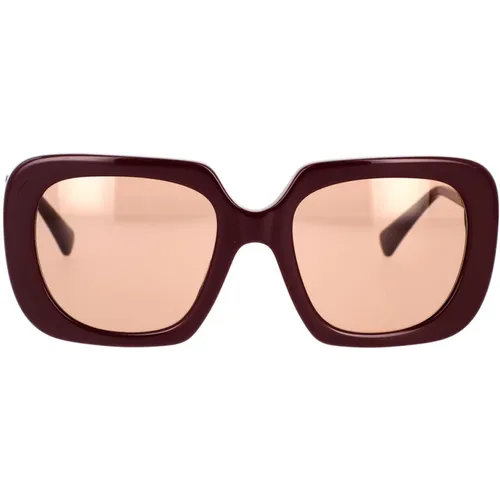 Quadratische Sonnenbrille mit brauner Linse und bordeauxfarbenem Rahmen , unisex, Größe: 54 MM - Versace - Modalova
