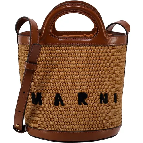 Braune Leder Bucket Bag Rucksack , Damen, Größe: ONE Size - Marni - Modalova