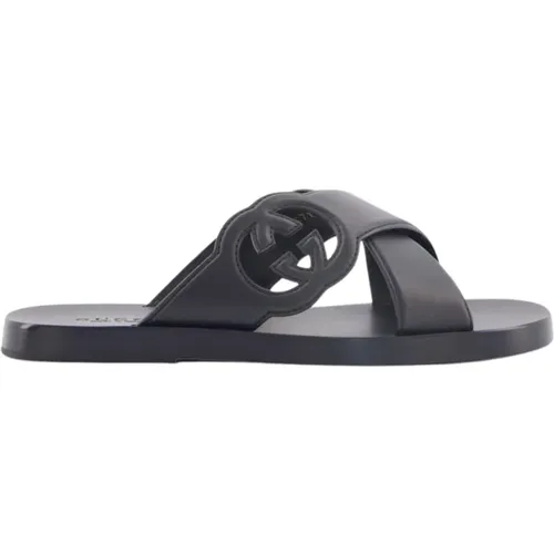 Leather Slide Sandals , male, Sizes: 5 UK, 6 UK - Gucci - Modalova