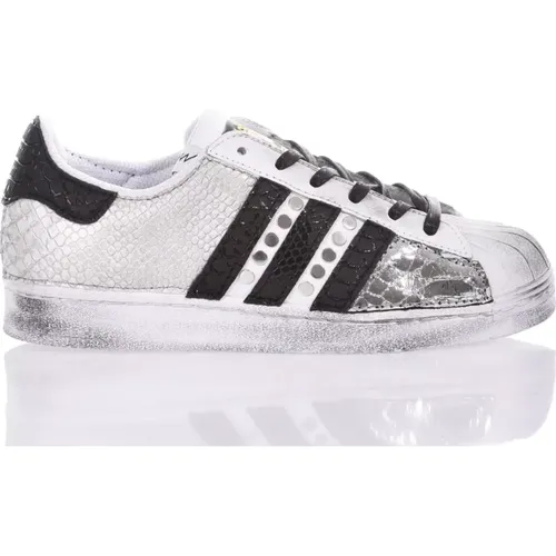 Handgefertigte Sneakers Silber Weiß Schwarz , Herren, Größe: 44 EU - Adidas - Modalova