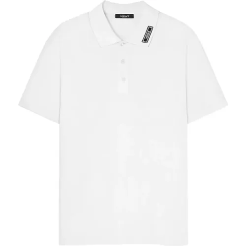 Besticktes Poloshirt Weiß , Herren, Größe: M - Versace - Modalova