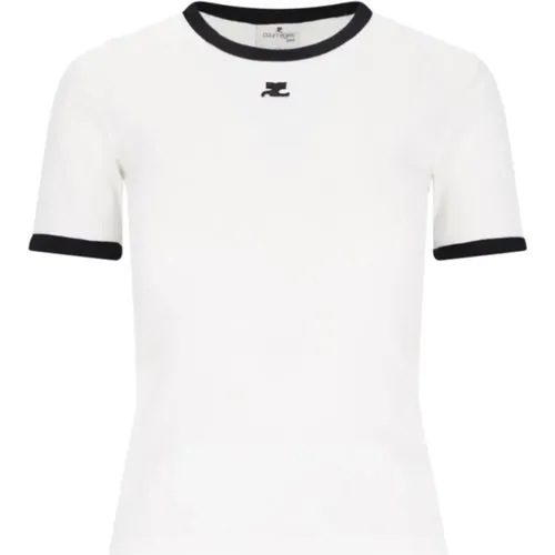 Weißes Logo-T-Shirt mit Kontrastdetails , Damen, Größe: M - Courrèges - Modalova