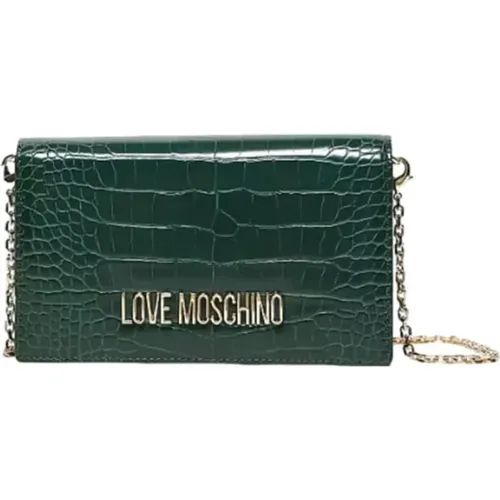 Crocodile-Effect Clutch Bag with Gold Logo , female, Sizes: ONE SIZE - Love Moschino - Modalova