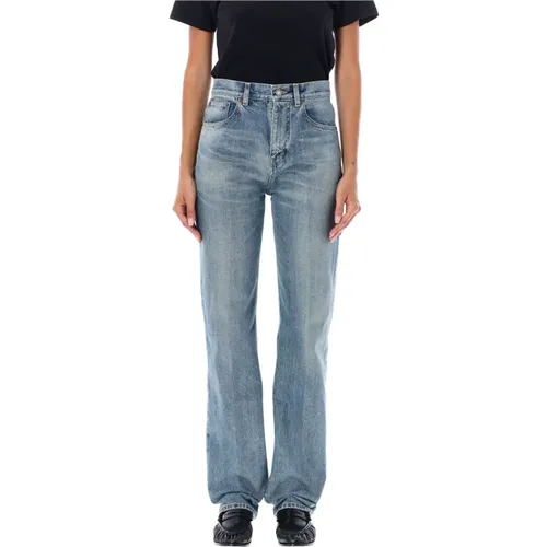 Blaue Mid Rise Straight Leg Jeans - Saint Laurent - Modalova