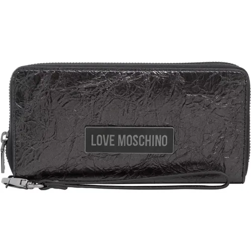 Zip Closure Plain Wallet with Logo , female, Sizes: ONE SIZE - Love Moschino - Modalova