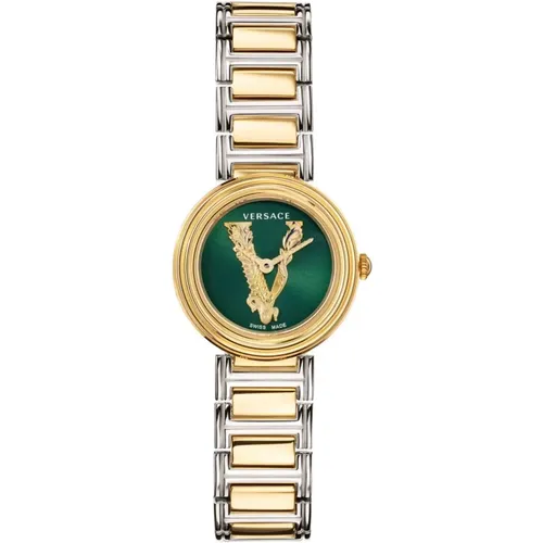 V-Virtus Mini Green-Gold Watch , female, Sizes: ONE SIZE - Versace - Modalova
