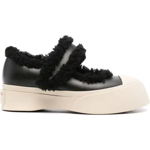 Schwarze Sneakers mit Faux-Fur Trim - Marni - Modalova