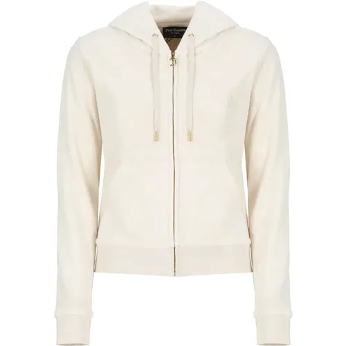 Ivory Baumwollhoodie mit Logo-Reißverschluss , Damen, Größe: S - Juicy Couture - Modalova