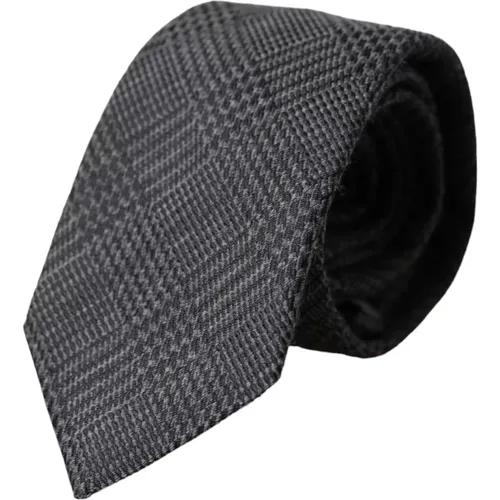 Dark Grey Checkered Silk Tie for Men , male, Sizes: ONE SIZE - Dolce & Gabbana - Modalova