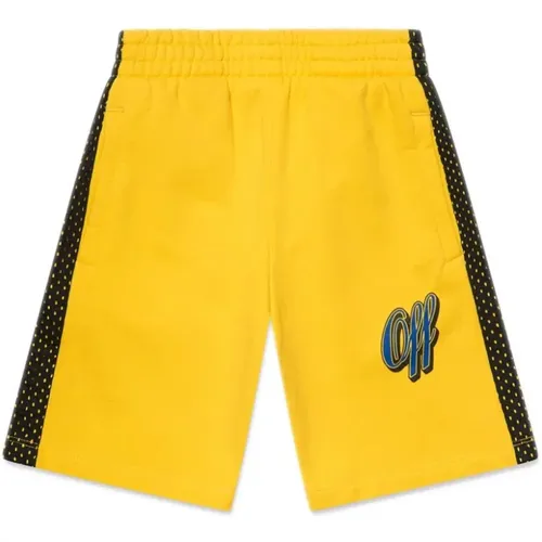 Gelbe Baumwoll-Bermuda-Shorts mit Netzstoffeinsatz - Off White - Modalova