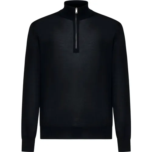 Schwarzer Woll-Zip-Up-Mock-Sweater - Ermenegildo Zegna - Modalova