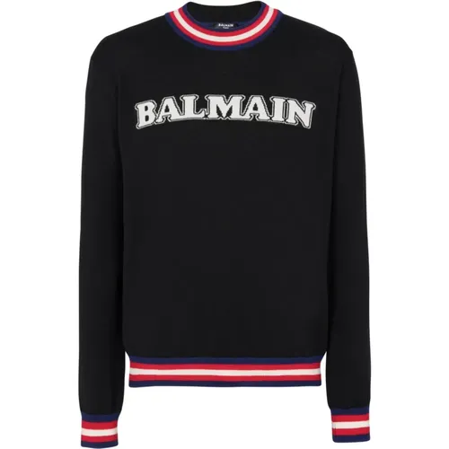 Retro jumper in fine merino knit , male, Sizes: L, XL, M - Balmain - Modalova