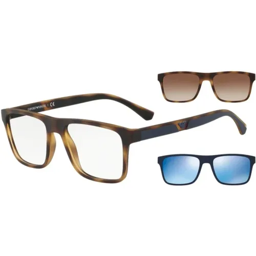Sonnenbrille,Blaue Clip Sonnenbrille,Sonnenbrille mit Kunststoffrahmen - Matt Schwarz,Schwarze Clip Sonnenbrille mit Zubehör - Emporio Armani - Modalova