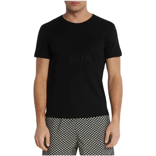 Schwarzes Logo-besticktes T-Shirt , Herren, Größe: S - Emporio Armani - Modalova