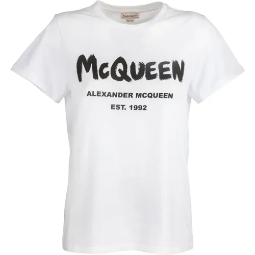 Logo Print Baumwoll T-Shirt , Damen, Größe: XS - alexander mcqueen - Modalova