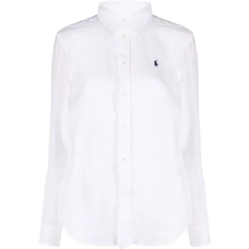 Weißes Langarmhemd mit Knopfleiste , Damen, Größe: L - Ralph Lauren - Modalova