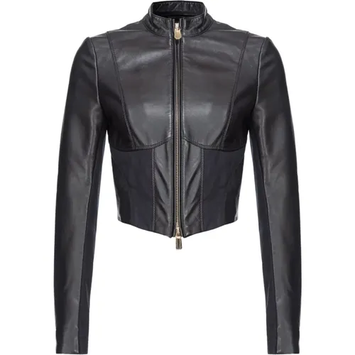 Leather and Fabric Biker Jacket , female, Sizes: M - pinko - Modalova