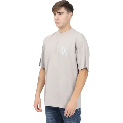 Beiges T-Shirt mit kurzen Ärmeln und tonaler Logo-Stickerei , Herren, Größe: M - Armani Exchange - Modalova