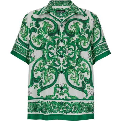 Shirts with Maiolica Look , male, Sizes: L, XL, 2XL - Dolce & Gabbana - Modalova