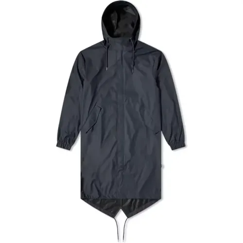 Navy Fishtail Parka mit Asymmetrischem Saum , Damen, Größe: XS - Rains - Modalova