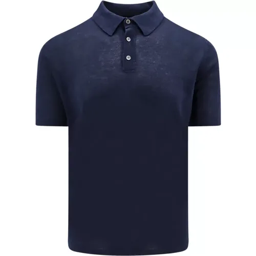 Blaues Leinen Polo Shirt - Roberto Collina - Modalova