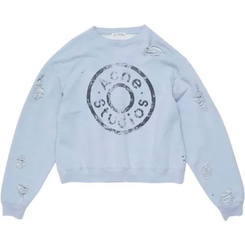 Blauer Logo Print Distressed Sweater , Damen, Größe: S - Acne Studios - Modalova