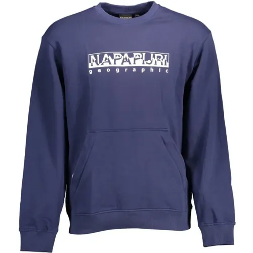 Stilvolles blaues Baumwoll-Sweatshirt mit Reißverschlusstasche - Napapijri - Modalova