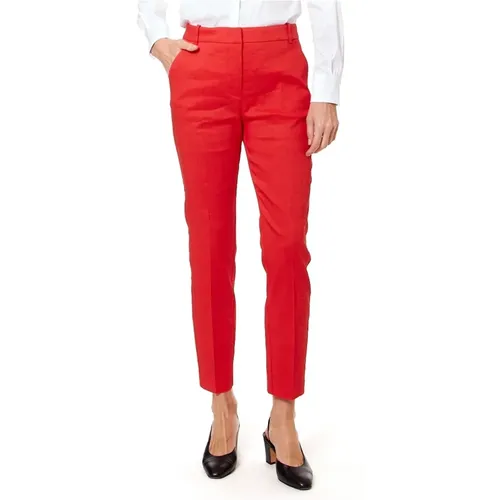 Rote Leinen Elastische Hose , Damen, Größe: M - pinko - Modalova