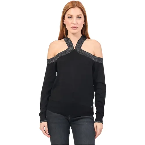 Schwarzer Gekreuzter Viskose Pullover , Damen, Größe: M - Gaudi - Modalova