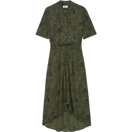 Khaki Midi Kleid mit Asymmetrischem Rock , Damen, Größe: S - Zadig & Voltaire - Modalova