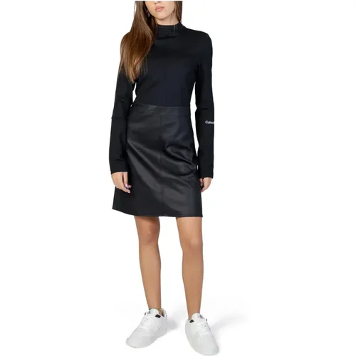 Schwarzes Kleid mit langen Ärmeln , Damen, Größe: S - Calvin Klein Jeans - Modalova