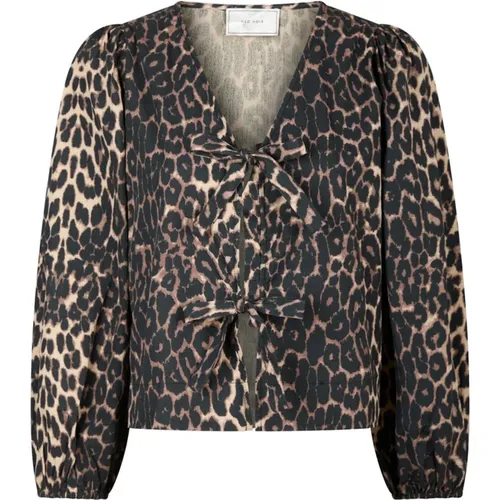 Leopard Print Blouse with Tie Detail , female, Sizes: XL, L, S, M - NEO NOIR - Modalova