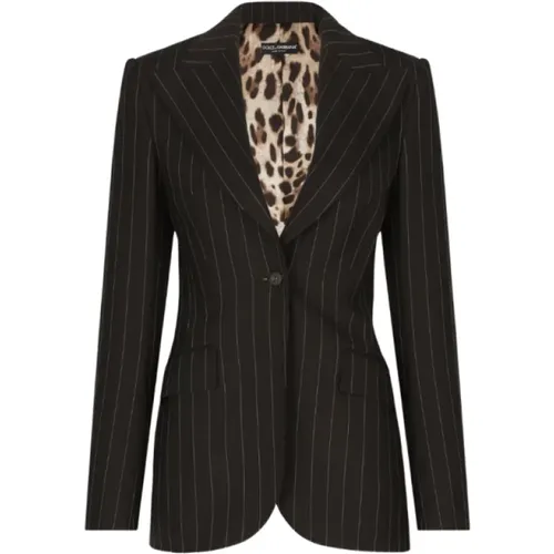 Brauner gestreifter Stretch-Woll-Turlington-Blazer - Dolce & Gabbana - Modalova