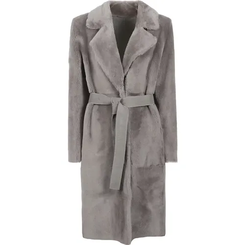 Light Grey Sheepskin Coat , female, Sizes: L, S, M - 1972 Desa - Modalova