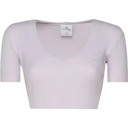 Grey Crop Top Round Collar Mist , female, Sizes: M, S - Courrèges - Modalova