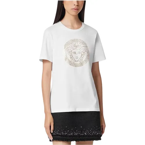 Bedrucktes Logo T-Shirt,Medusa Print Rundhals T-Shirt - Versace - Modalova