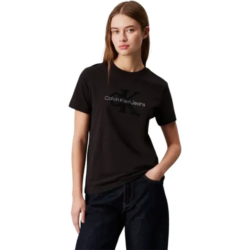 Logo Textured T-Shirt , female, Sizes: S, M, XS, L - Calvin Klein - Modalova