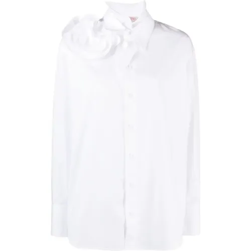 Floral-appliqué cotton shirt , female, Sizes: S - Valentino - Modalova