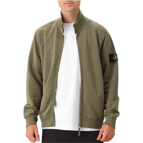 Baumwoll Fleece Reißverschluss Walnuss Jacke , Herren, Größe: L - Stone Island - Modalova